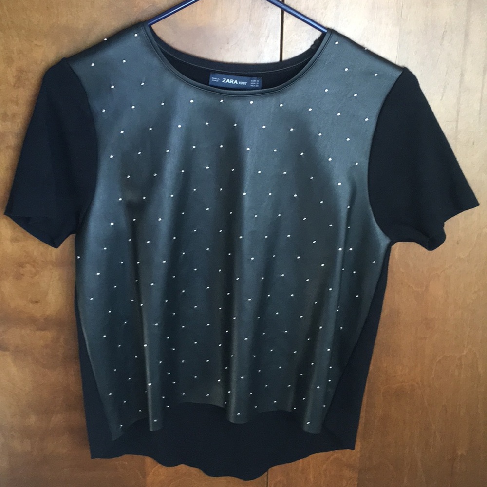 SALE Zara leather knit shirt with metal details